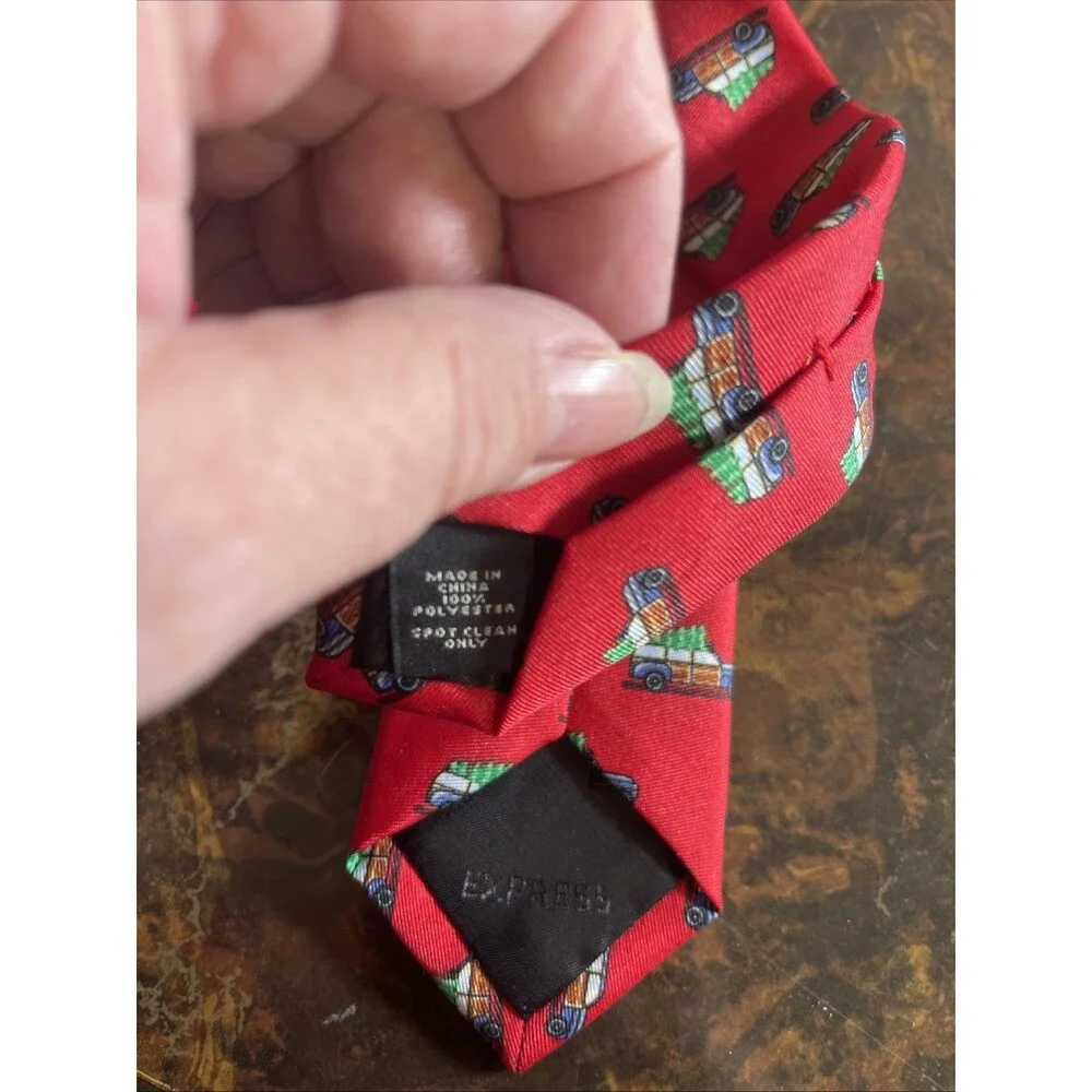 Express Men`s Red Holiday Christmas Tie Christmas Tree